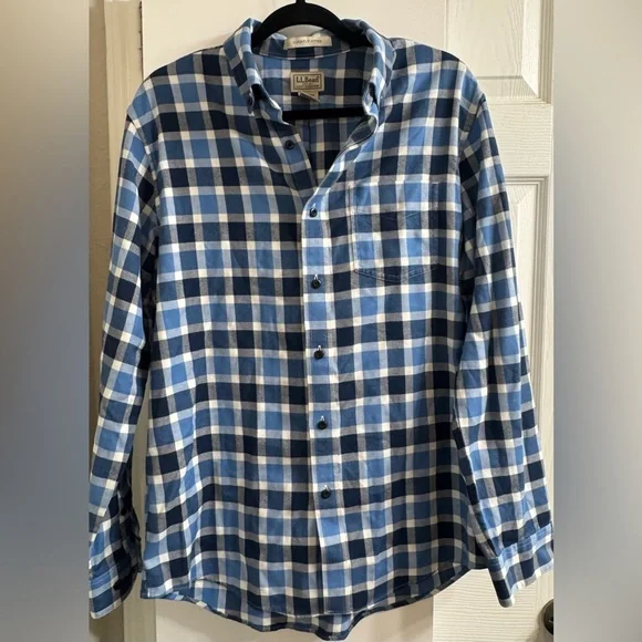 L.L. Bean Navy and White Plaid Shirt - Picture 1 of 3
